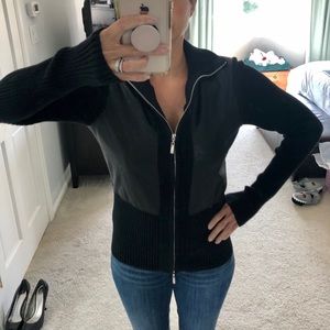 Black Cardigan w/ Faux Leather Accents, Size Small